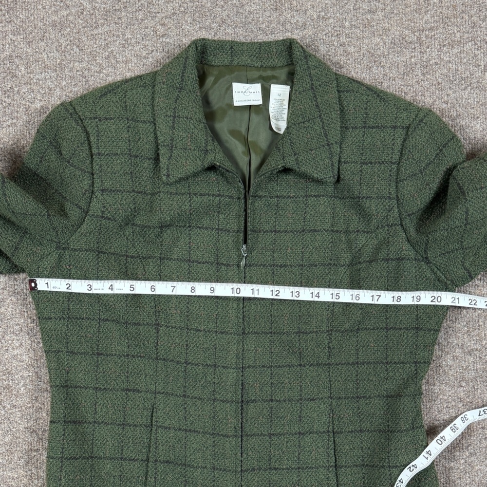 Vintage Green Grid Check Plaid Full Zip Jacket Women’s 12 Preppy Retro 90s Y2K - Picture 12 of 13